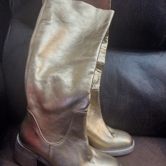 NWOB Free People Essential Gold Tall Slouch Boot Women's 37. US 6.5 Metallic - Picture 9 of 11